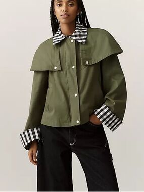 Avec Les Filles Olive Utility Jacket with Black & White Gingham Trim
